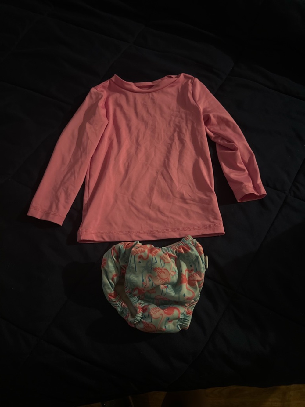 Pink Long Sleeve Top with Flamingo Swim Diaper
